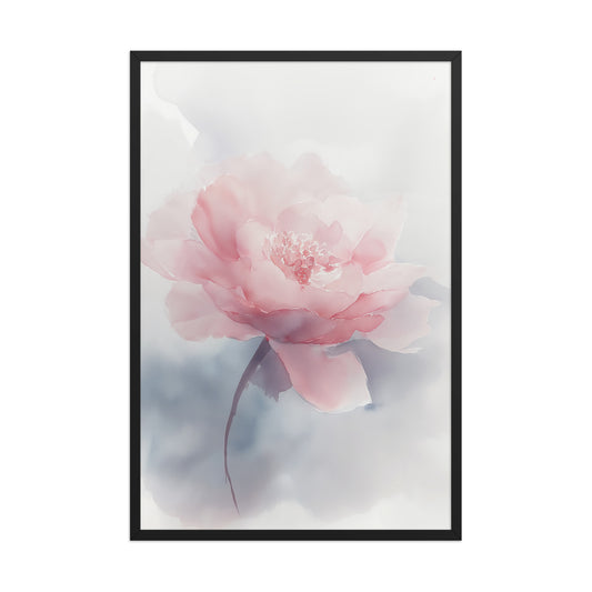 Soft Reflections Floral Digital Watercolor Painting Blush Peony Artwork Framed Wall Art Print Black Frame