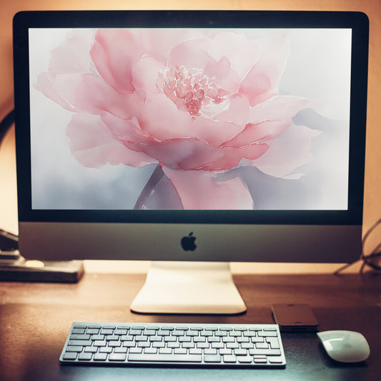 Soft Reflections Floral Digital Watercolor Painting blush peony artwork Wallpaper for Computer Monitors Smart TVs and Laptop Screens 2
