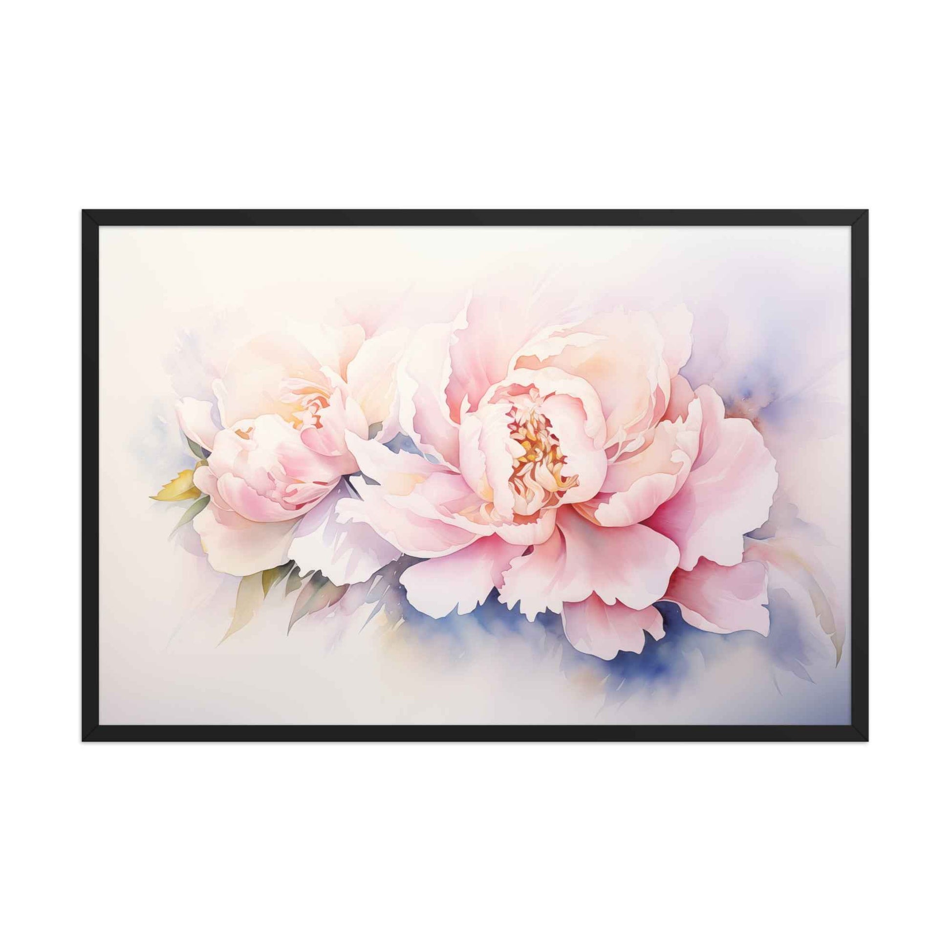 Softness in Bloom Watercolor Painting - Digital Artwork Famed Wall Art Print