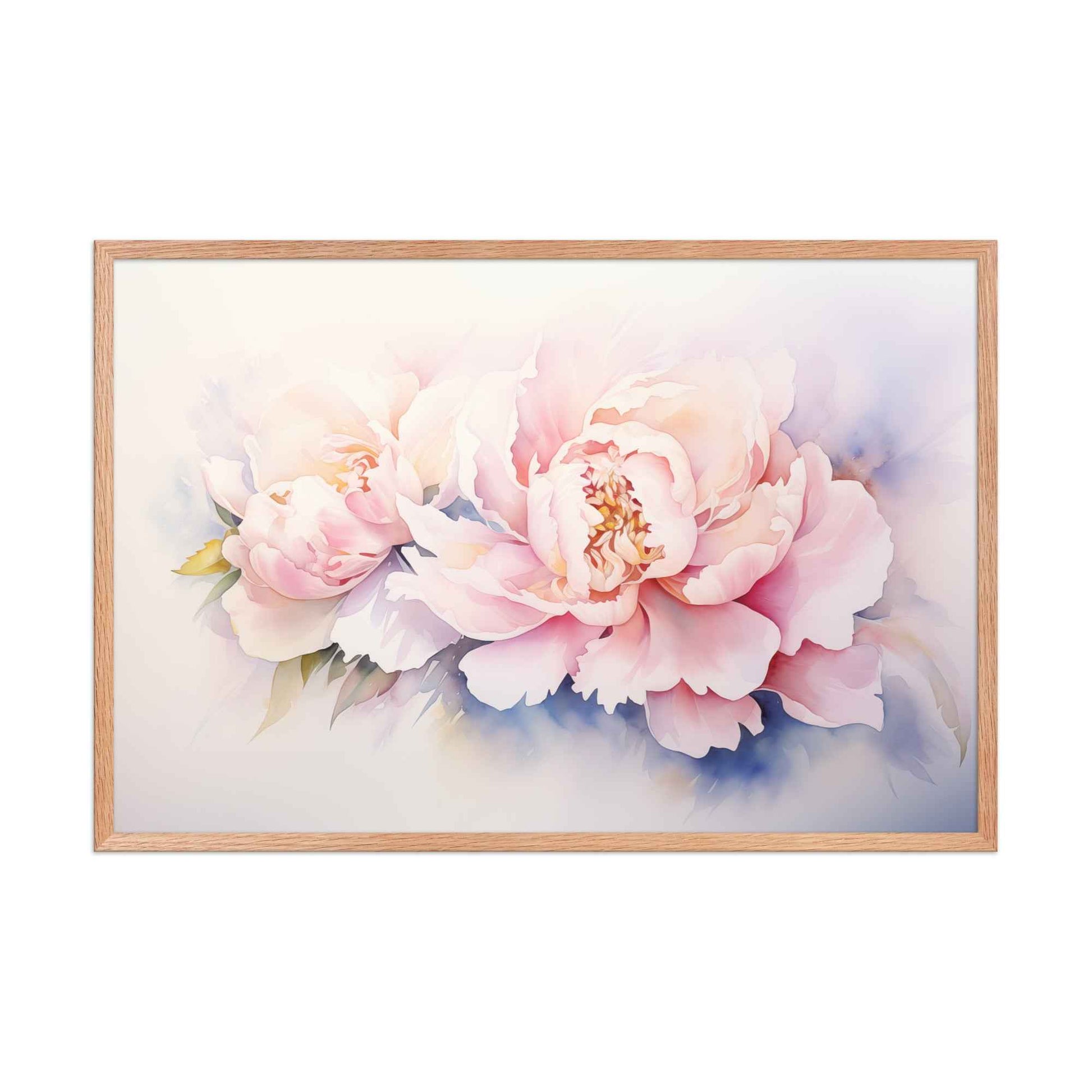 Softness in Bloom Watercolor Painting - Digital Artwork Famed Wall Art Print