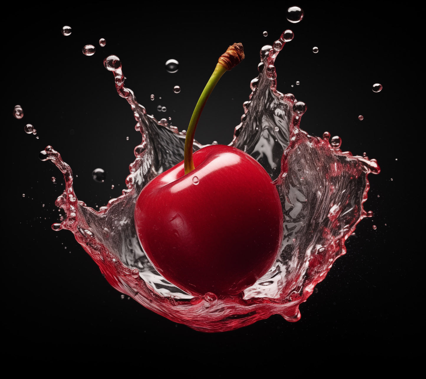 Splash of Red Cherry in Water Photorealism - Digital Artwork Loose Art Print