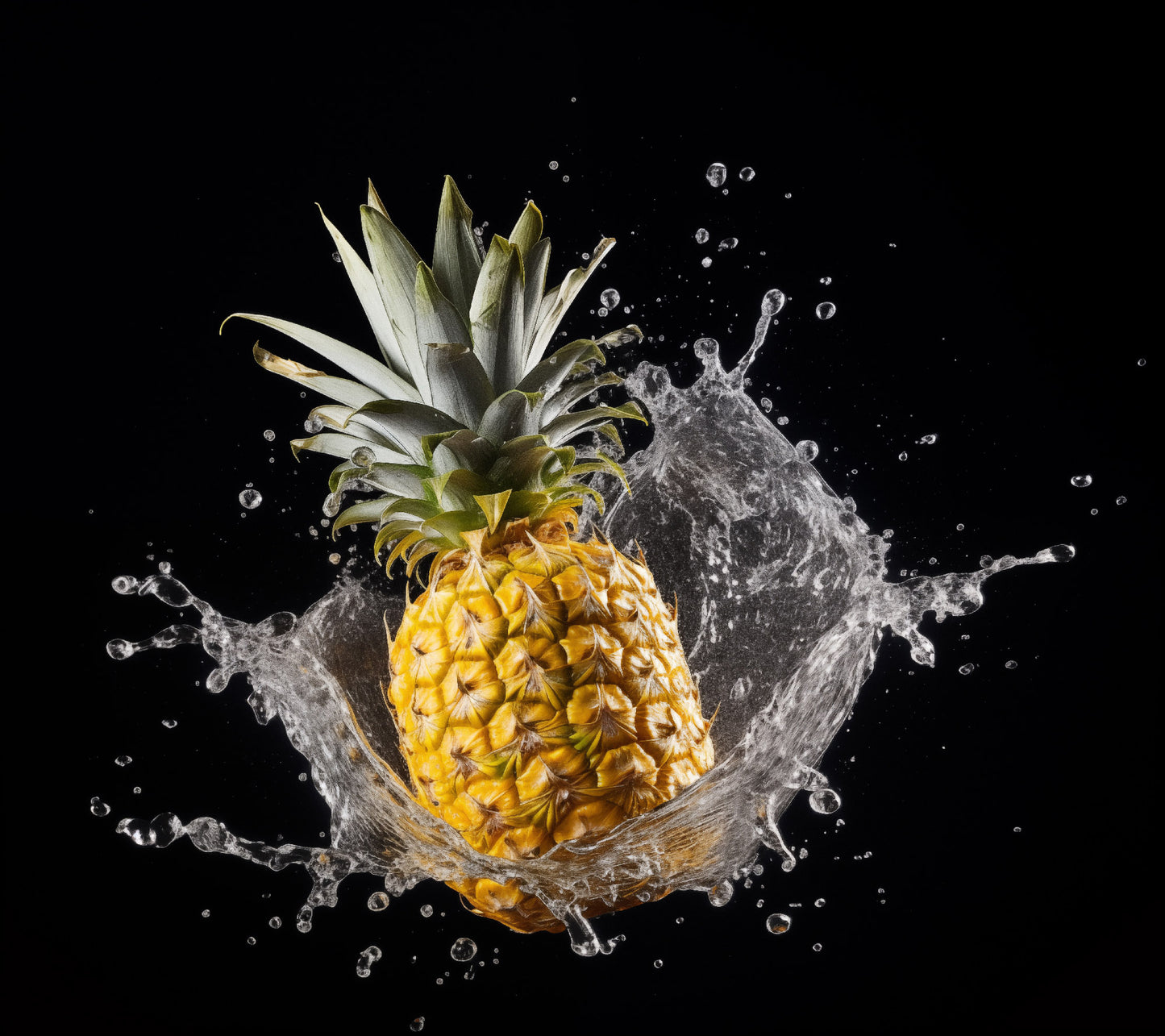 Splash of the Tropics Pineapple in Water Photorealism - Digital Artwork Loose Art Print