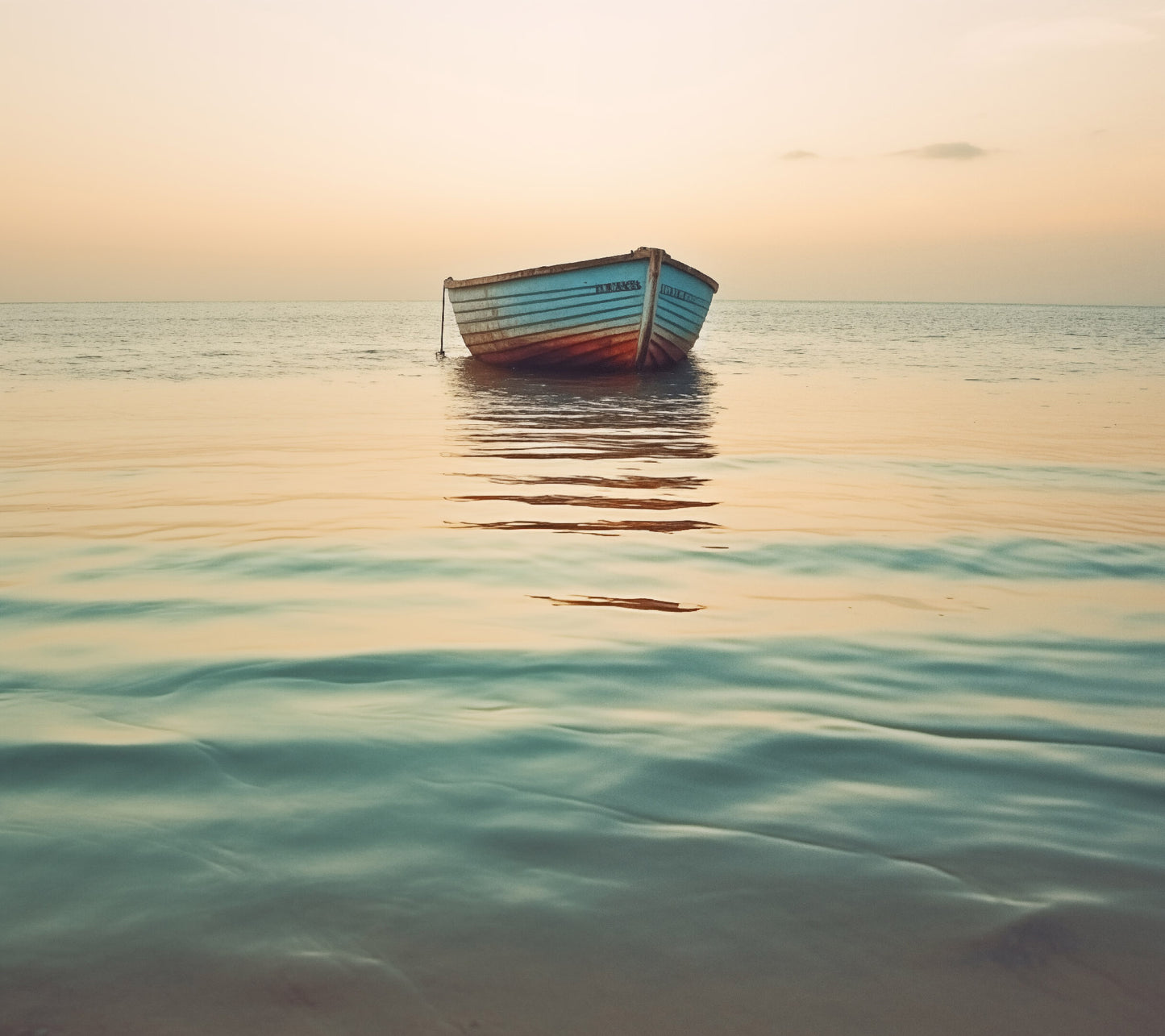 Sunset Silhouette Abandoned Weathered Boat Beach Subdued Photorealism - Digital Artwork Loose Art Print