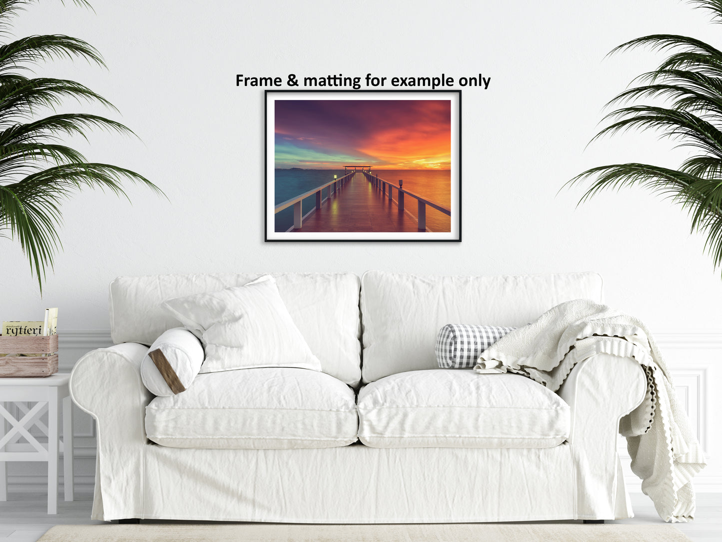 Living Room Artwork Prints: Surreal Wooden Pier At Sunset with Intrigued Effect Landscape Photo Loose Wall Art Prints