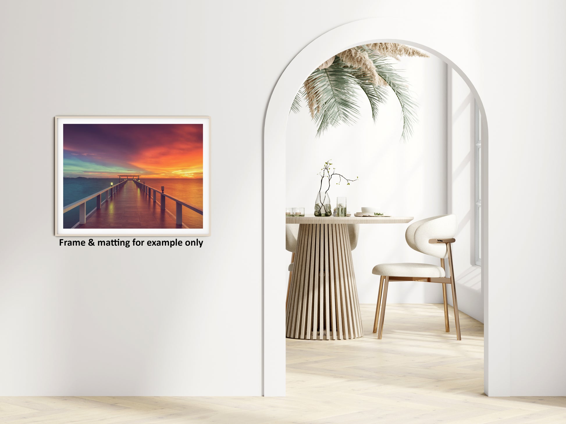 Dining Room Wall Decor Pictures: Surreal Wooden Pier At Sunset with Intrigued Effect Landscape Photo Loose Wall Art Prints
