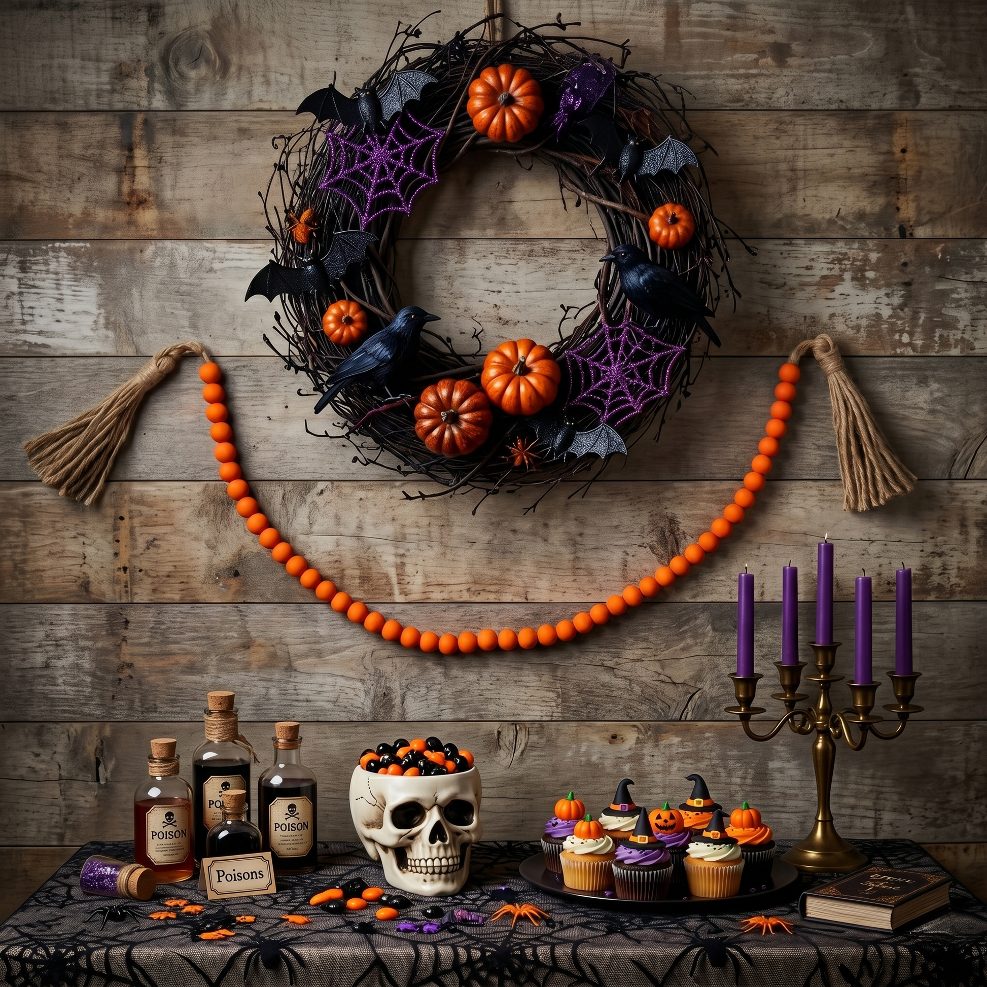 Tangerine Orange Wood Bead Garland (2) Halloween Decor