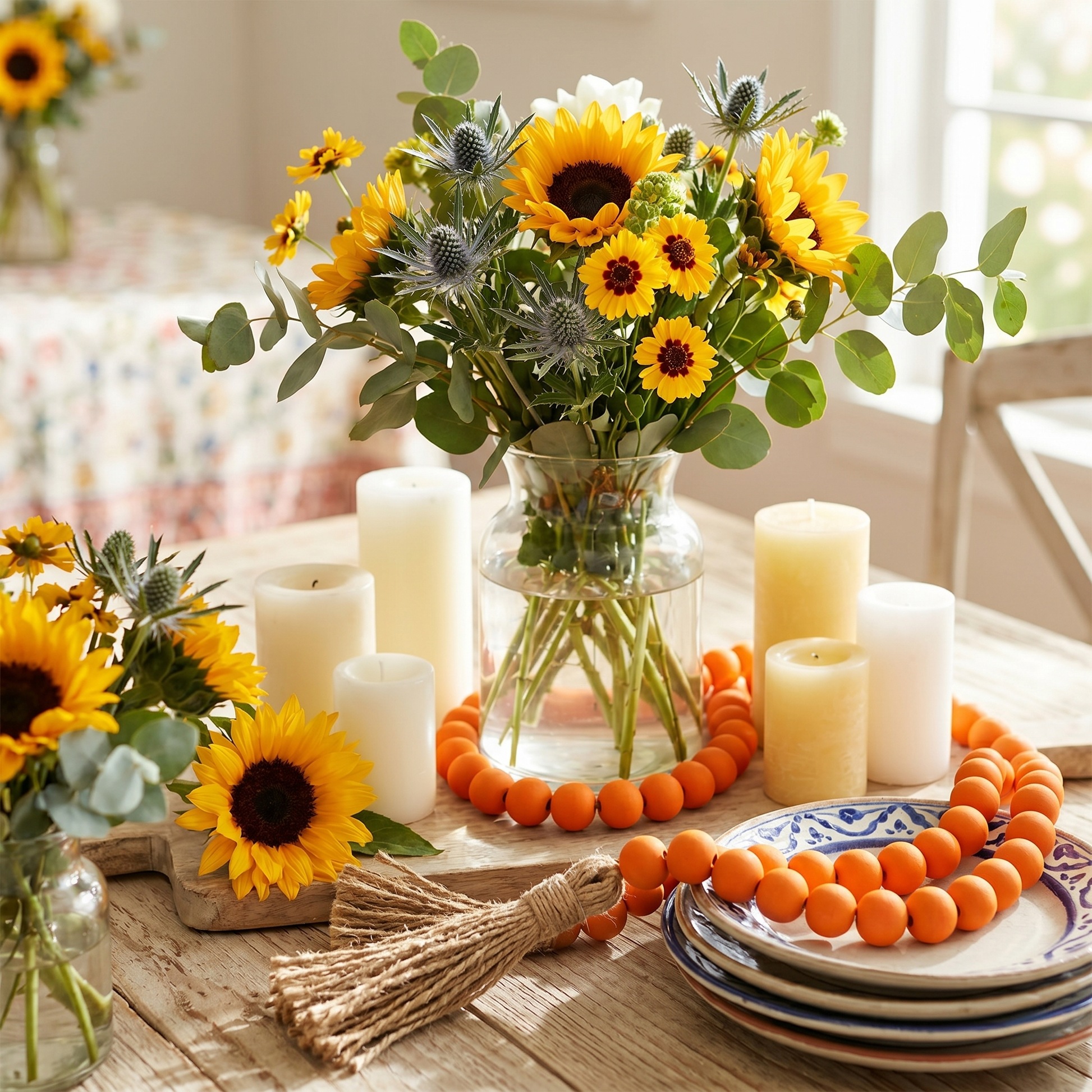 Tangerine Orange Wood Bead Garland (5) Summer wedding tabletop decor