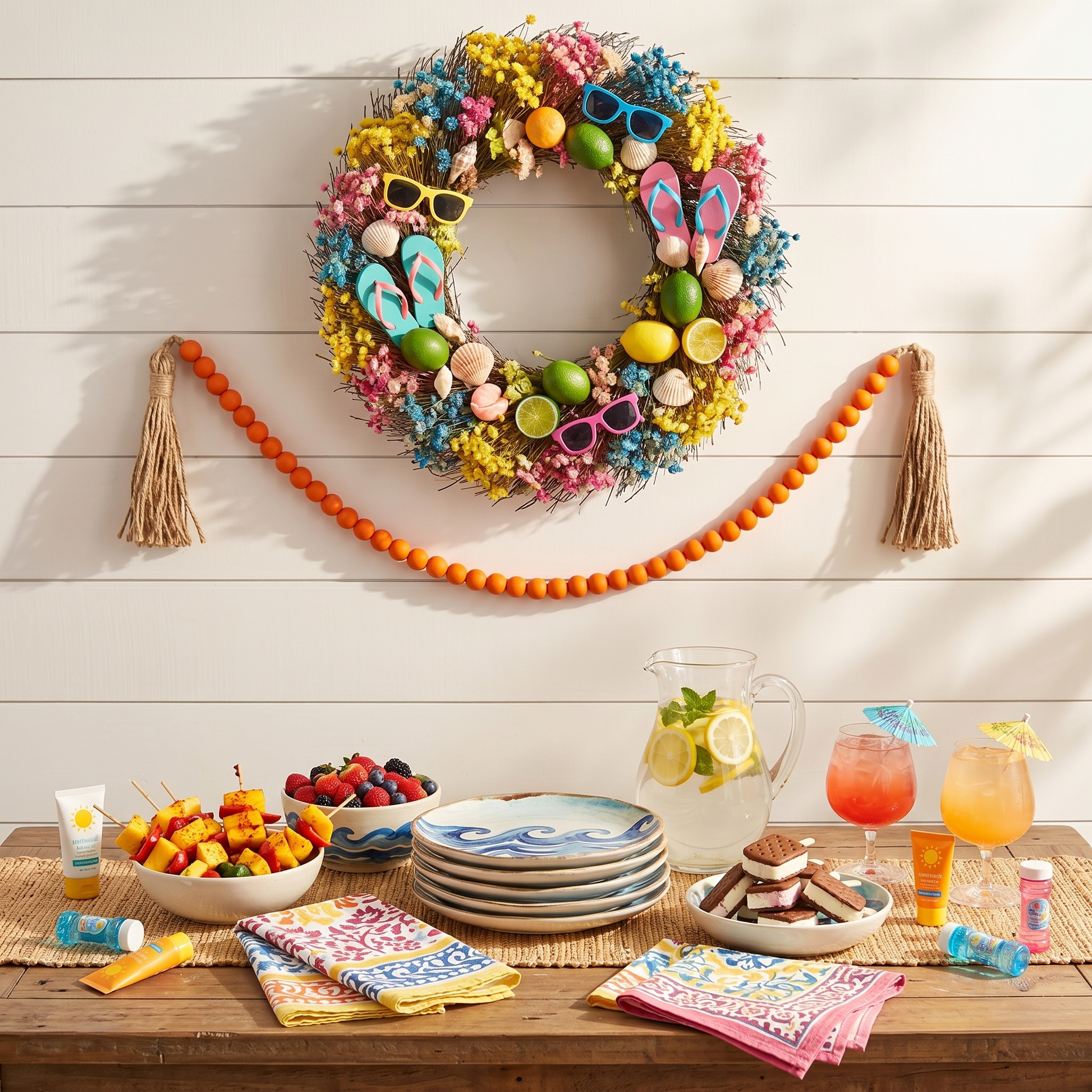 Tangerine Orange Wood Bead Garland (7) Summerween home decor