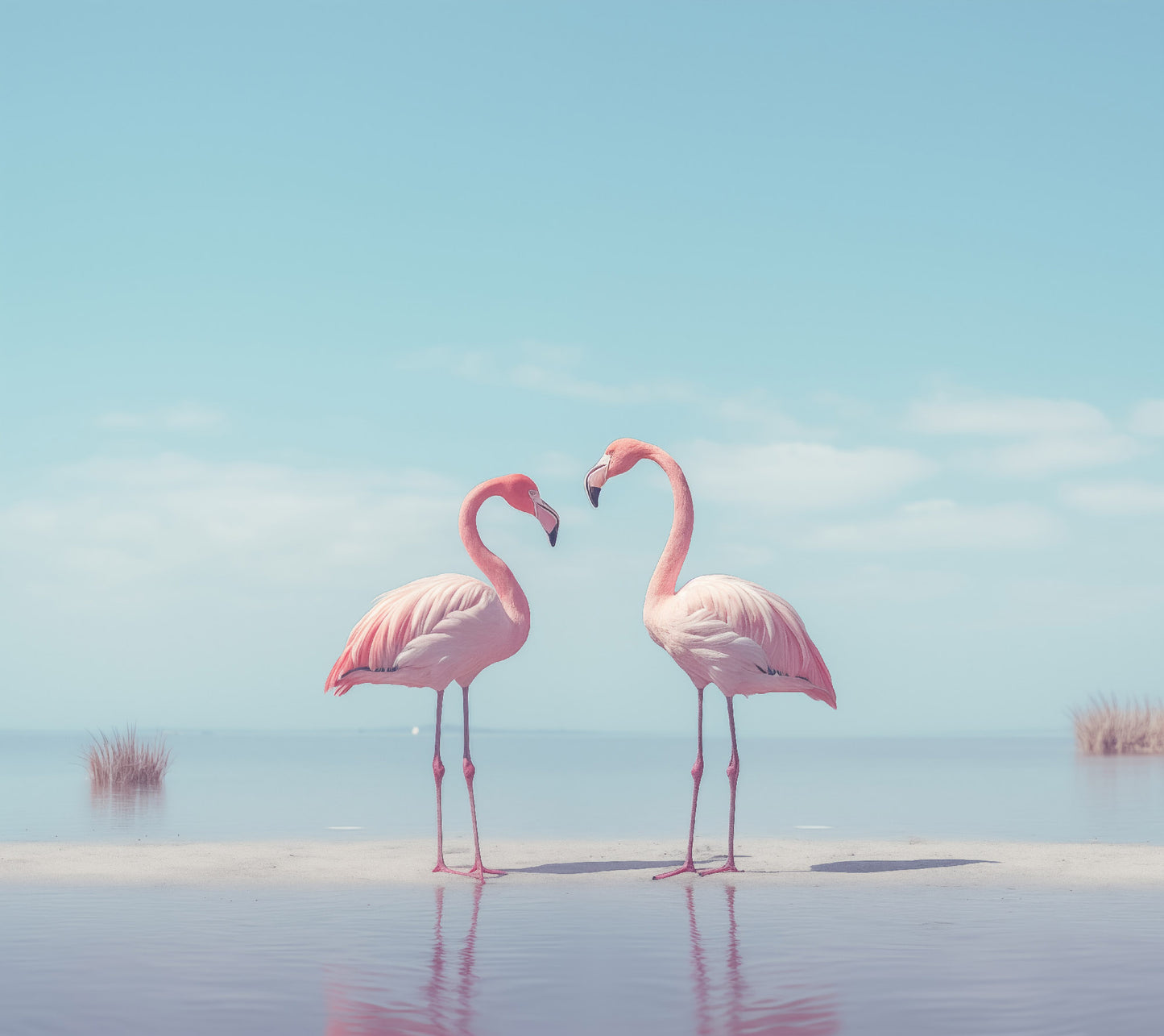 The Flamingo's Embrace Wildlife Photorealism - Digital Artwork Loose Art Print