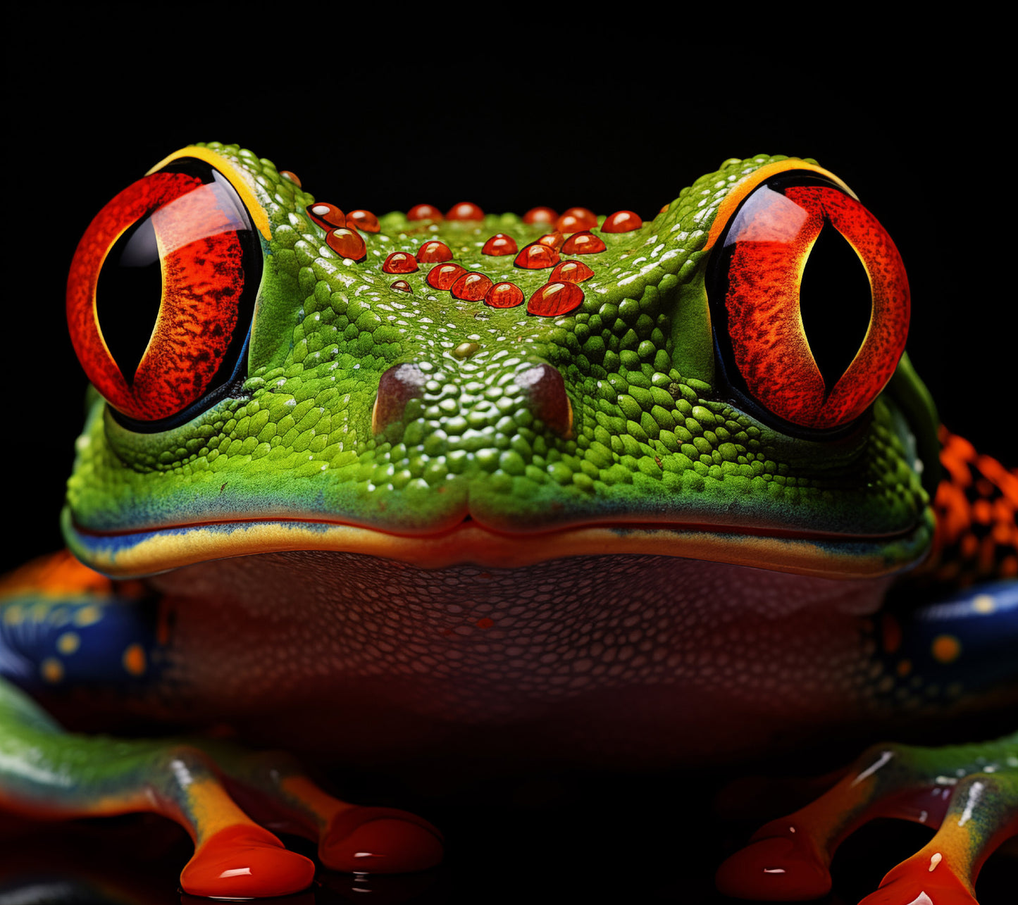 The Harlequin Hopper Red Eyed Tree Frog Close-up Photorealism - Digital Artwork Loose Art Print