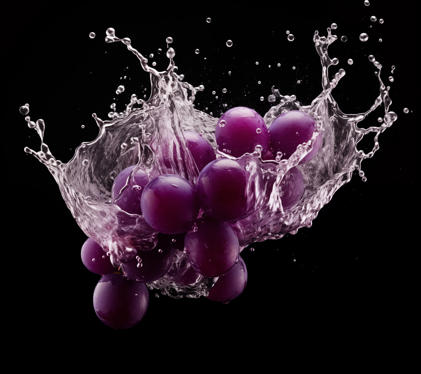 The Juicy Explosion Purple Grapes in Water Photorealism - Digital Artwork Loose Art Print