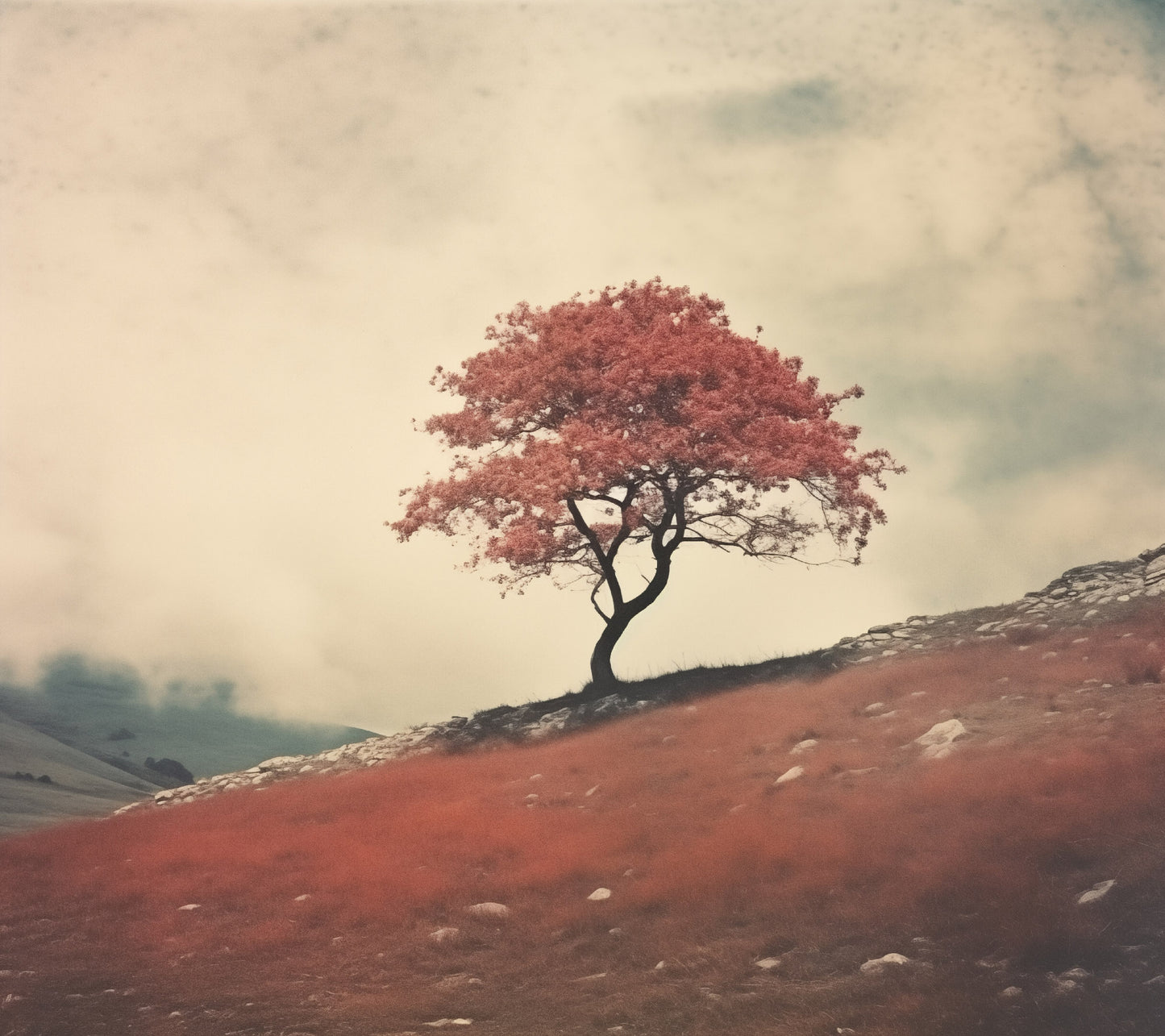 The Lonesome Tree Minimal Botanical Retro Subdued Photorealism - Digital Artwork Loose Art Print