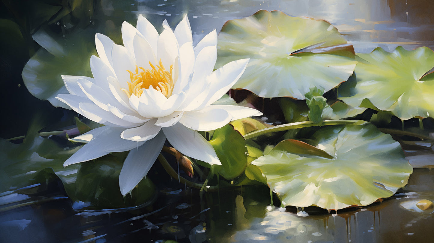 The Lotus's Light Oil Painting - Digital Artwork Loose Art Print