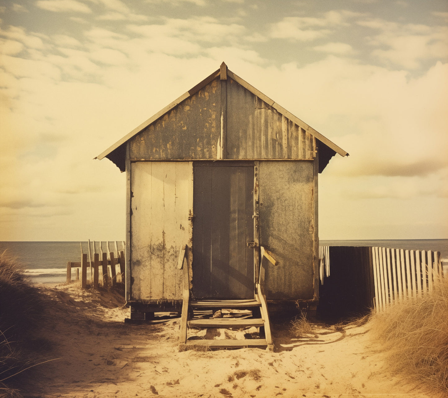 The Old Beach House Subdued Retro Photorealism - Digital Artwork Loose Art Print