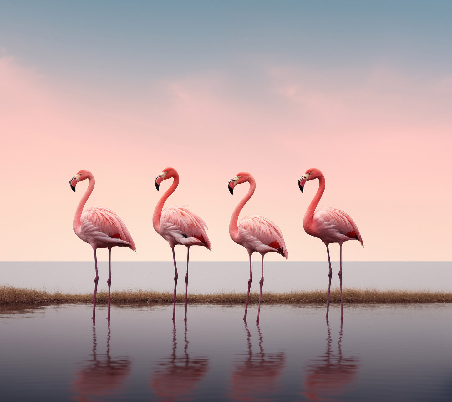 The Pink Quartet Wildlife Photorealism - Digital Artwork Loose Art Print