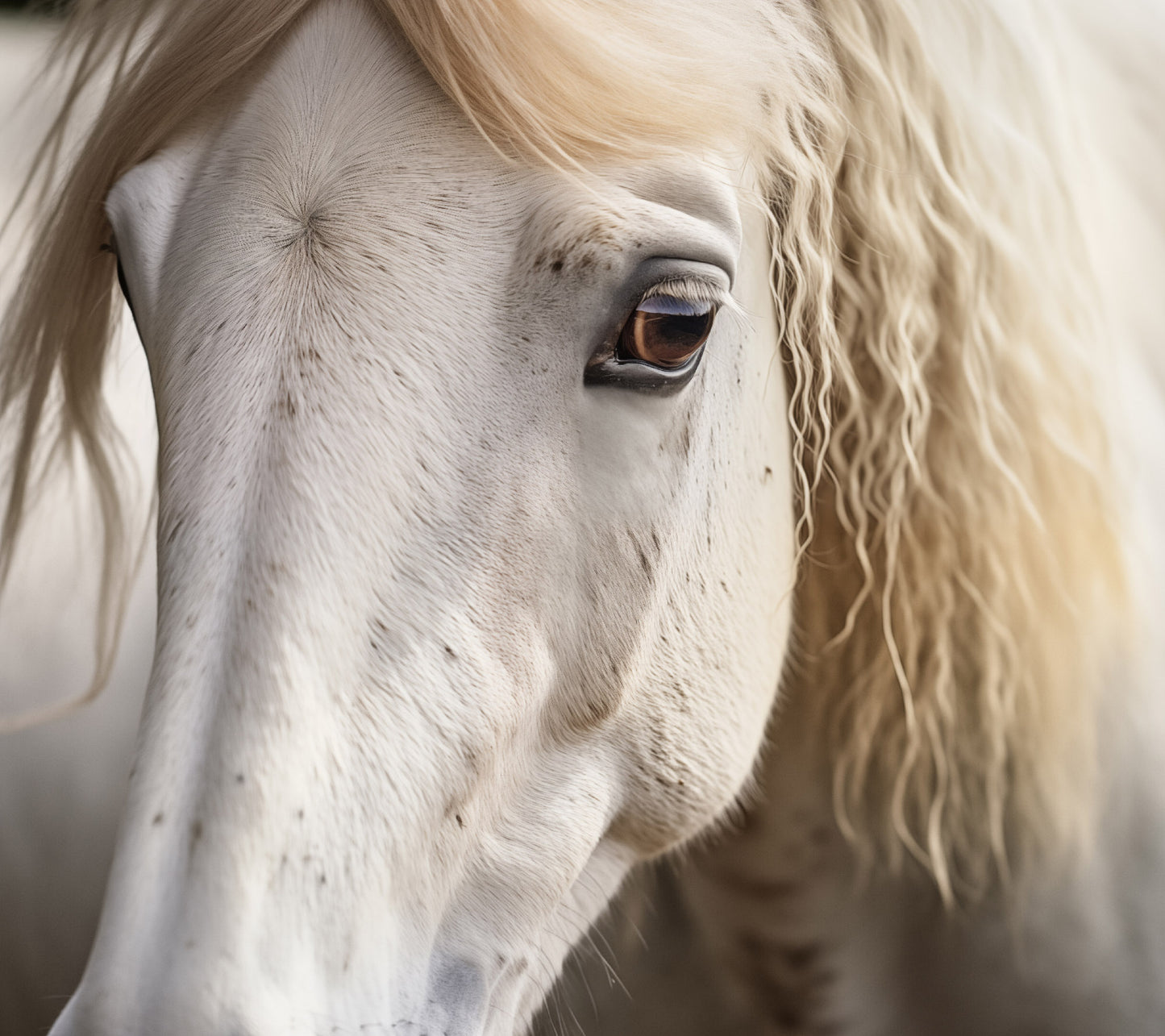 The Silent Strength White Horse Photorealism - Digital Artwork Loose Art Print