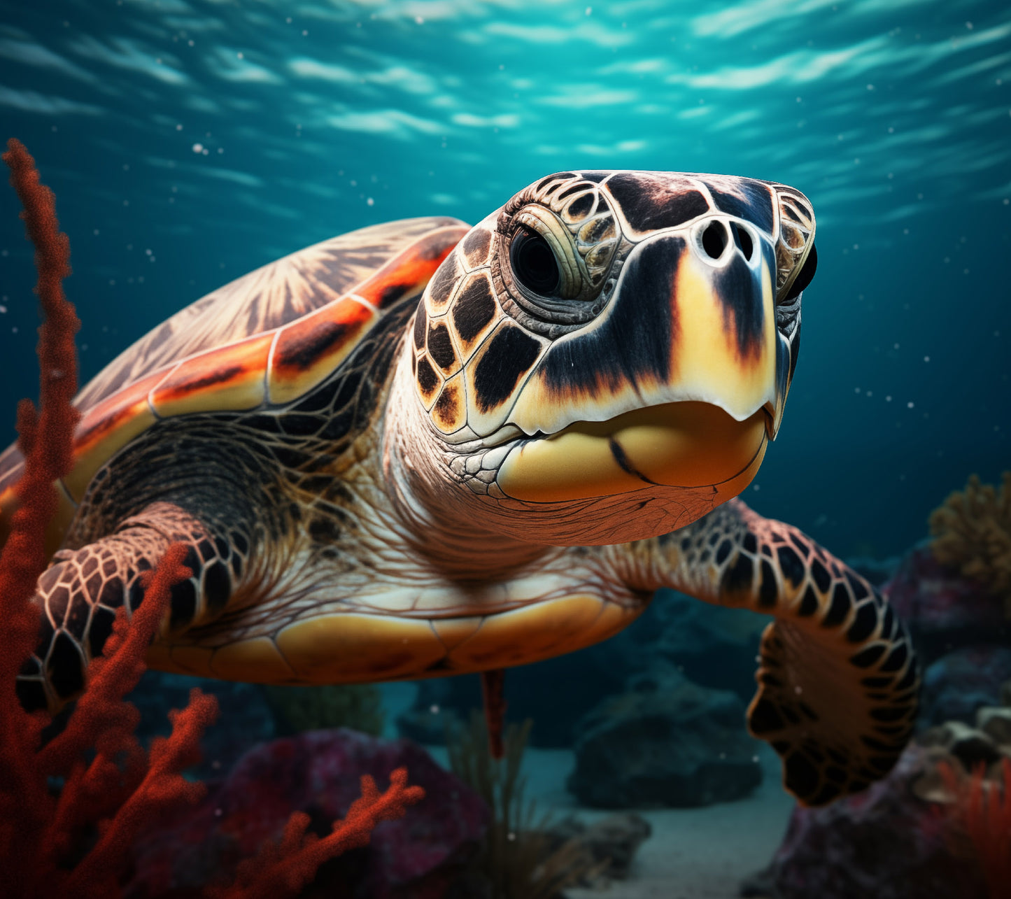 The Turtle's Tale Sea Turtle Coastal Illustration - Digital Artwork Loose Art Print