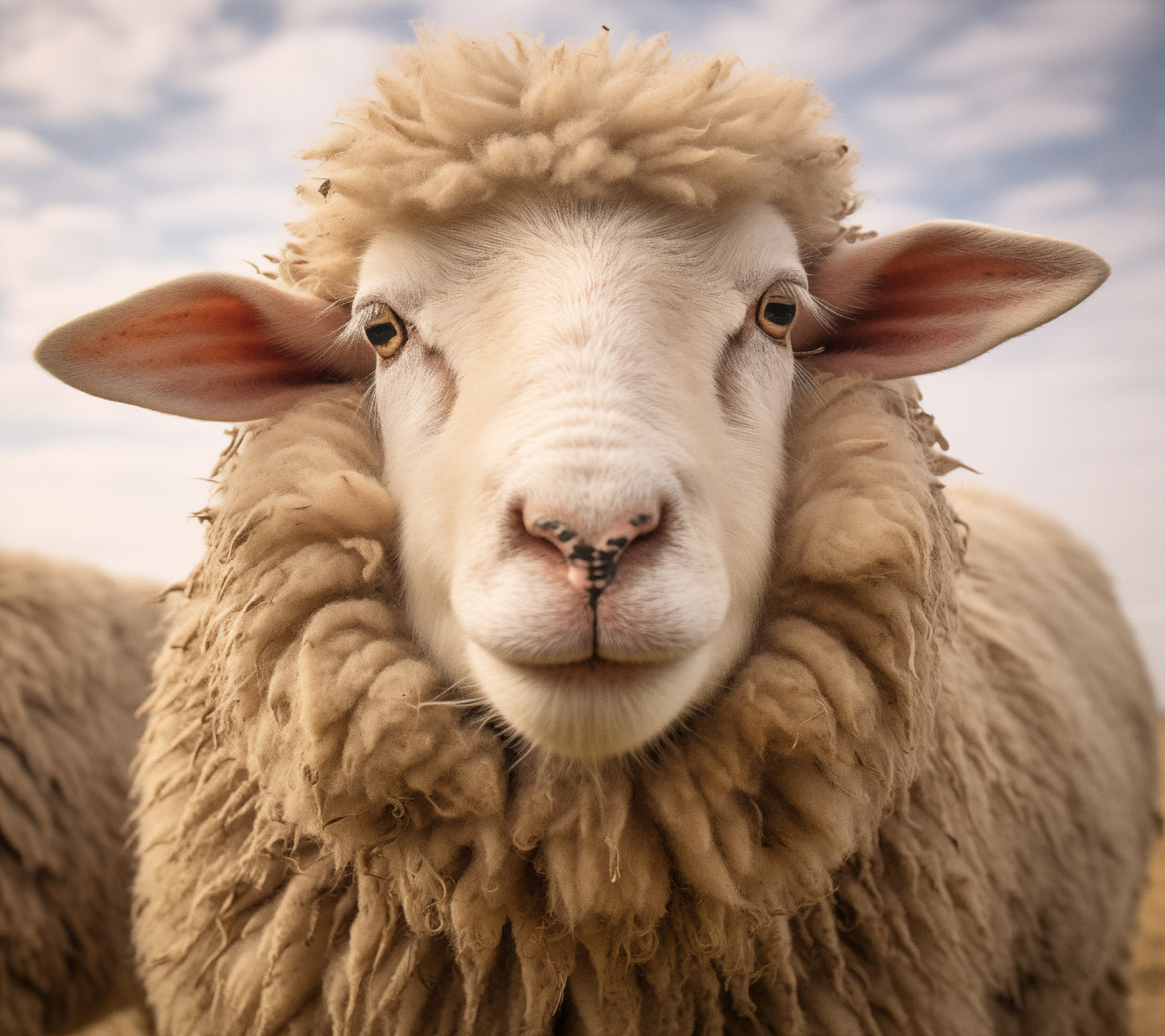 The Woolly One Sheep Portrait Photorealism - Digital Artwork Loose Art Print