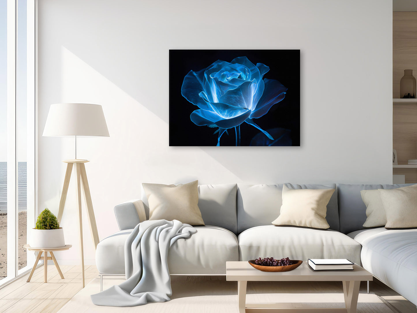 The Blue Rose Digital Art Print | Neon Bioluminescent Flower | Downloadable Abstract Art | Versatile Print Sizes Up to 40x60