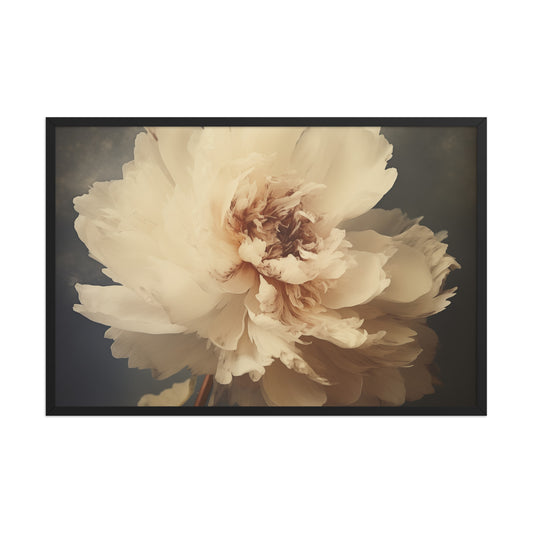 The Elegance of Simplicity Peony Retro Subdued Photorealistic Floral Digital Artwork Framed Wall Art - Black Wood Frame