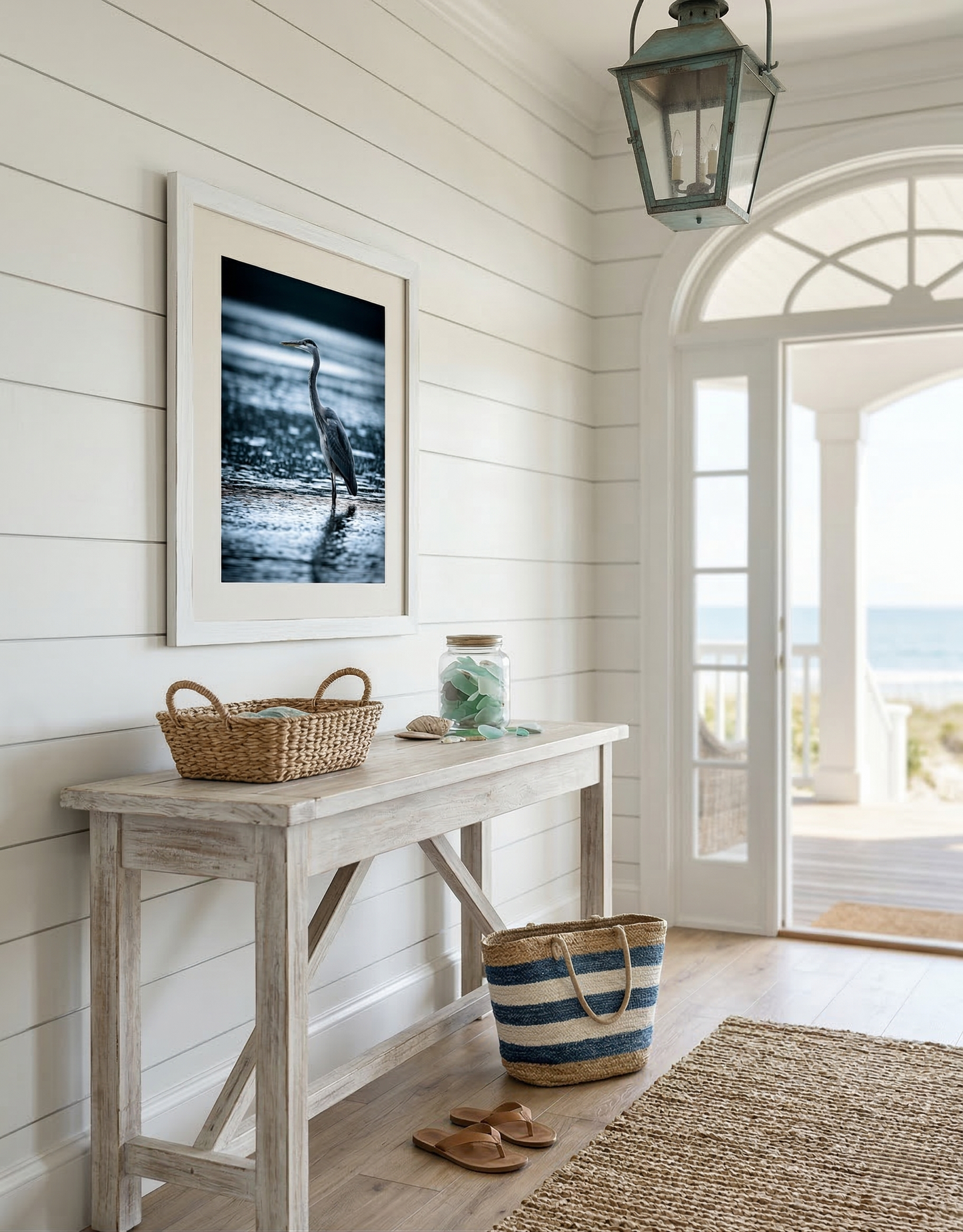The Great Blue’s Vigil Wildlife Photorealistic Digital Painting DIY Downloadable and Printable Wall Art Print in Coastal Style Entryway