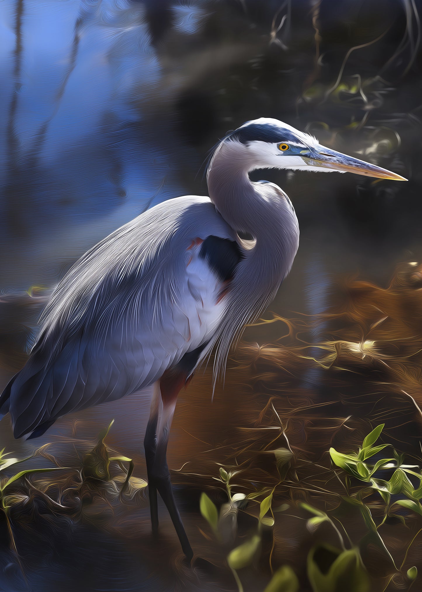 Great Blue Heron Audubon Print: The Silent Sentinel Wildlife Photorealistic Digital Painting 3