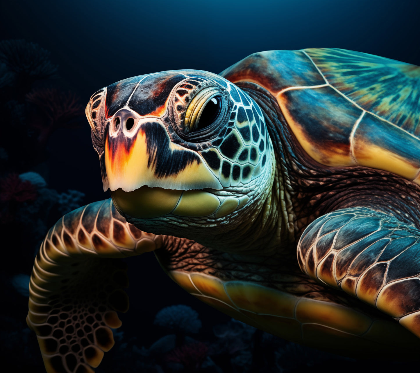 Timeless Traveler Sea Turtle Coastal Photorealism - Digital Artwork Loose Art Print