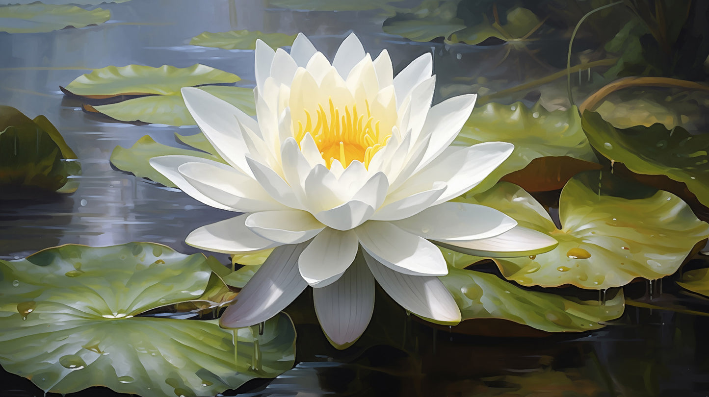 Tranquil Bloom Oil Painting - Digital Artwork Loose Art Print