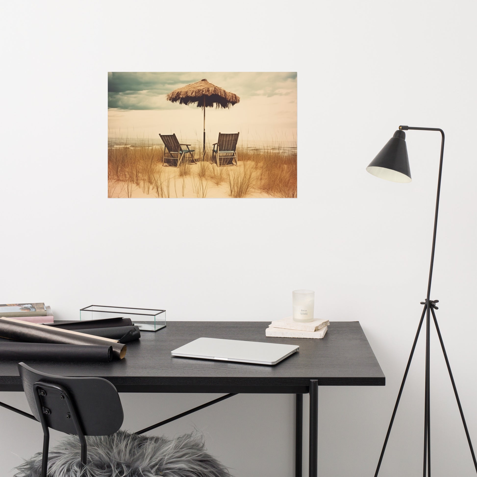 Vintage Beach Posters: A Moment's Respite Subdued Retro Coastal Photorealism - Digital Artwork Loose Print