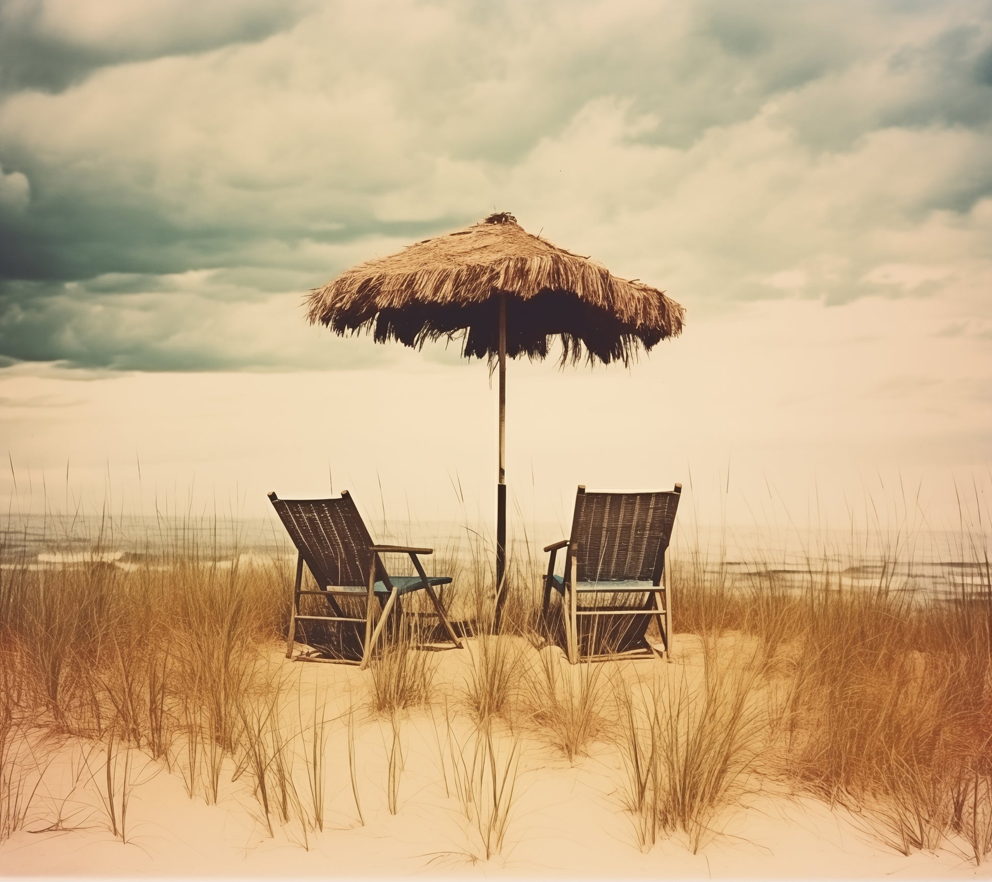 Vintage Beach Prints: A Moment's Respite Subdued Retro Coastal Photorealism - Digital Artwork Loose Print
