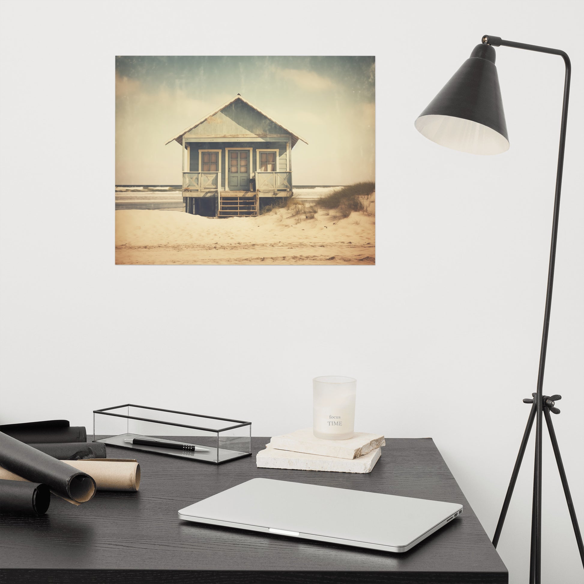 Vintage Beach Wall Art: A Journey Through Time Subdued Retro Photorealism - Digital Artwork Loose Art Print
