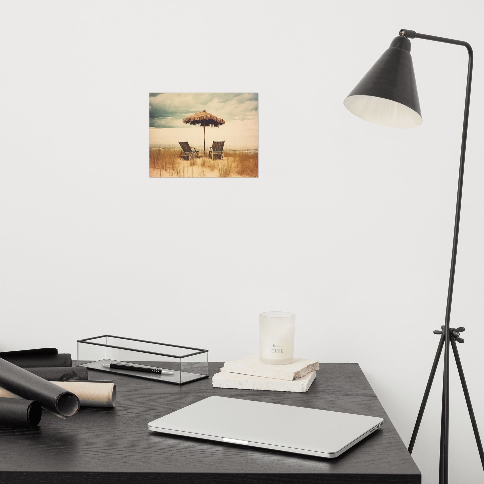 Vintage Beach Wall Art: A Moment's Respite Subdued Retro Coastal Photorealism - Digital Artwork Loose Print