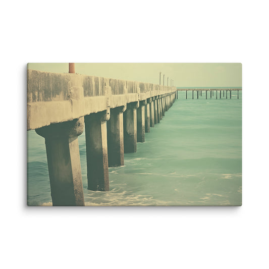 Vintage Paradise Subdued Retro Coastal Photorealistic Beach Picture Wall Art Print Extra Large