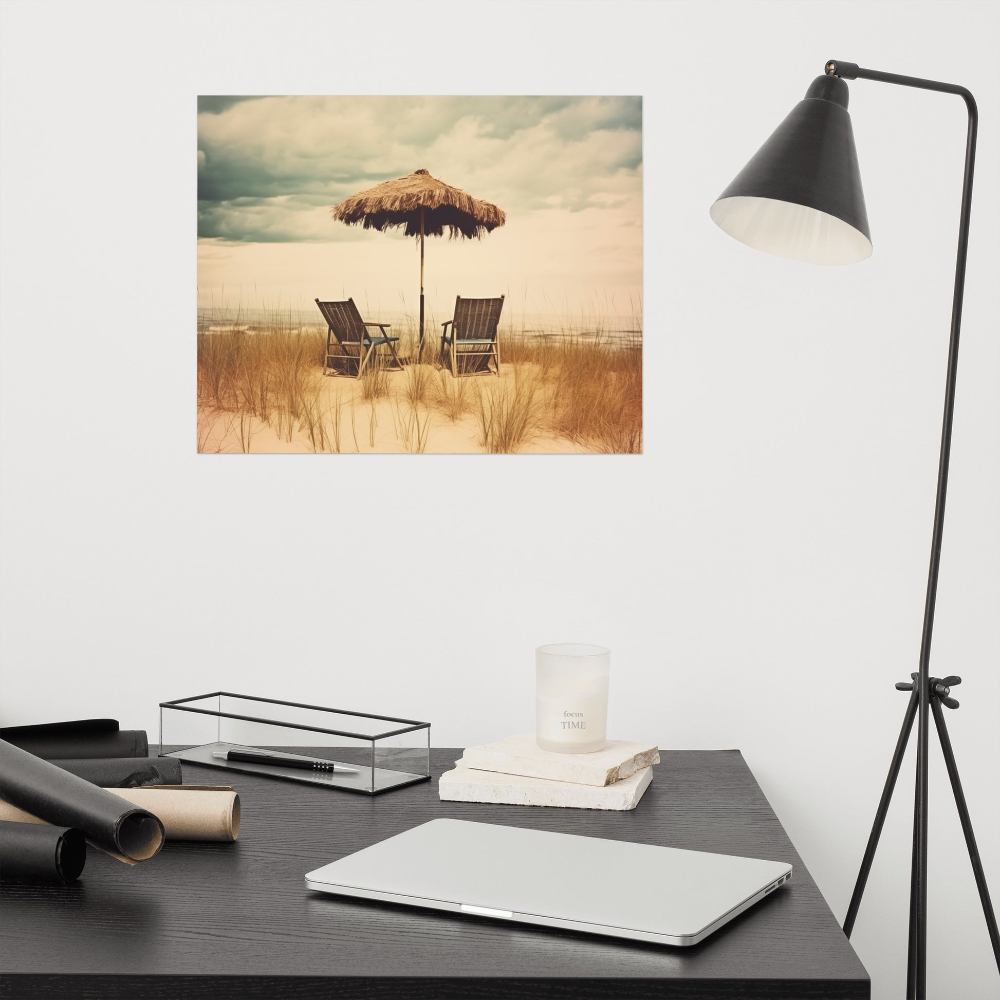 Whimsical Beach Prints: A Moment's Respite Subdued Retro Coastal Photorealism - Digital Artwork Loose Print
