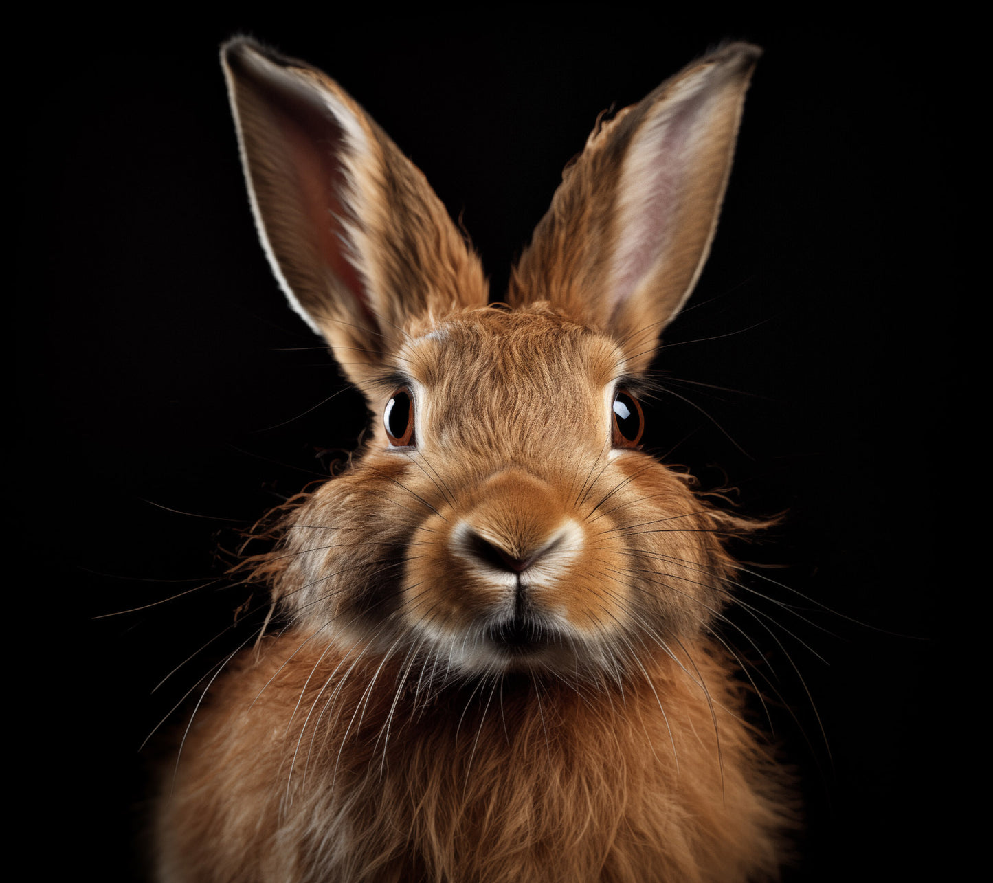 Whiskered Wonder Rabbit Portrait Photorealism - Digital Artwork Loose Art Print