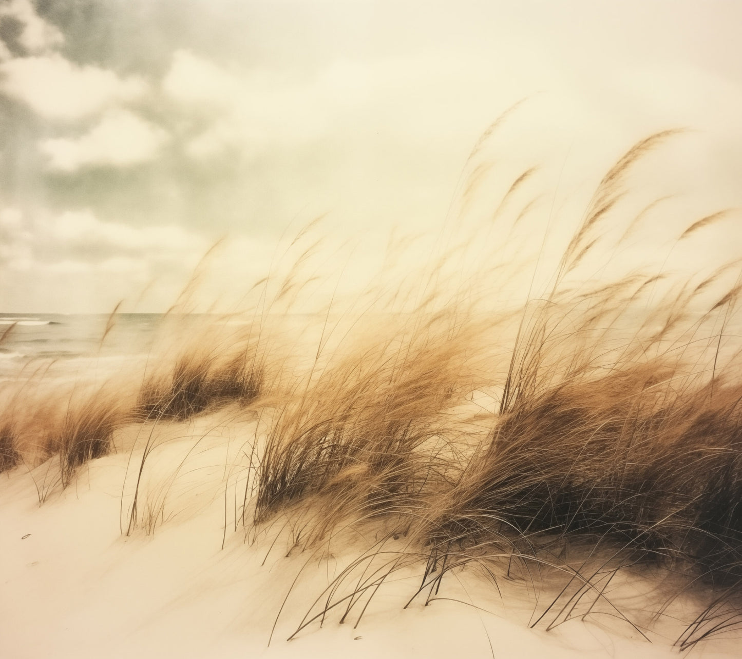 Whispering Dunes Sea Grass Subdued Retro Coastal Photorealism - Digital Artwork Loose Art Print