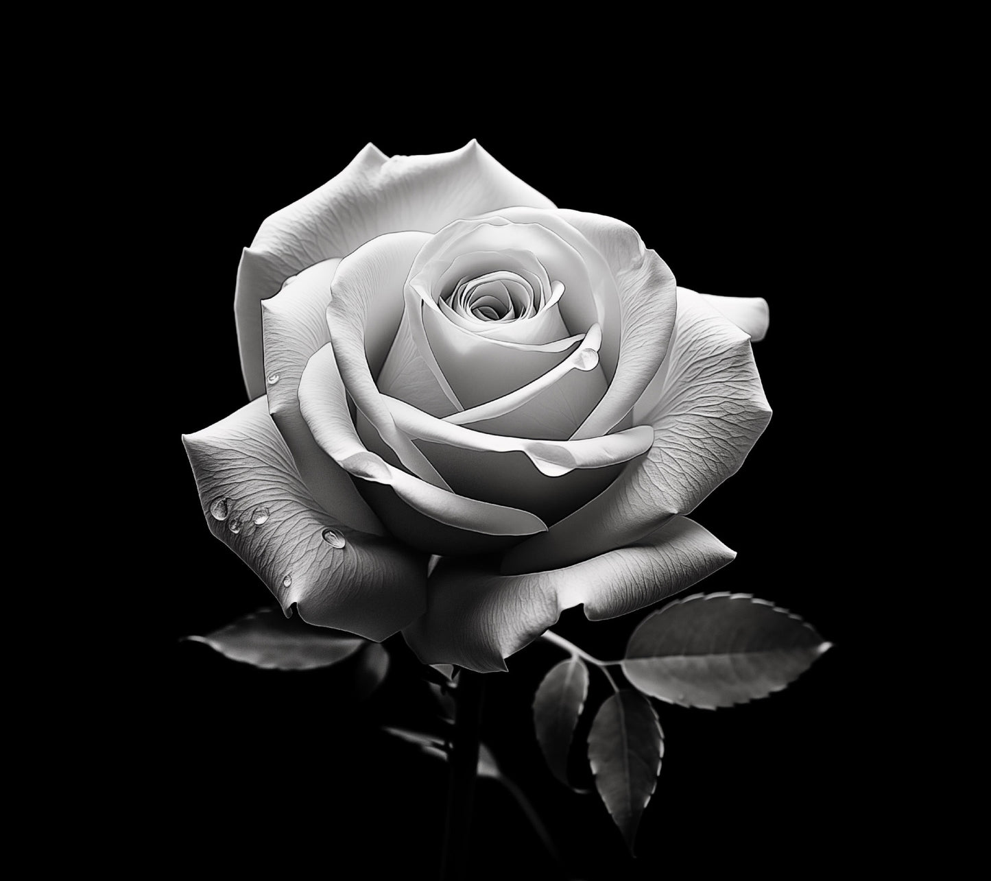 Whispering Petals Black and White Rose Photorealism - Digital Artwork Loose Art Print