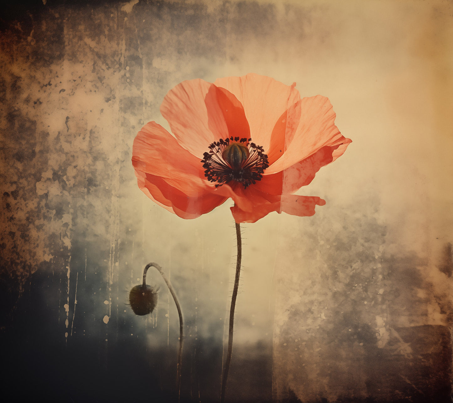 Whispers of Time Poppy Retro Subdued Photorealism - Digital Artwork Loose Art Print