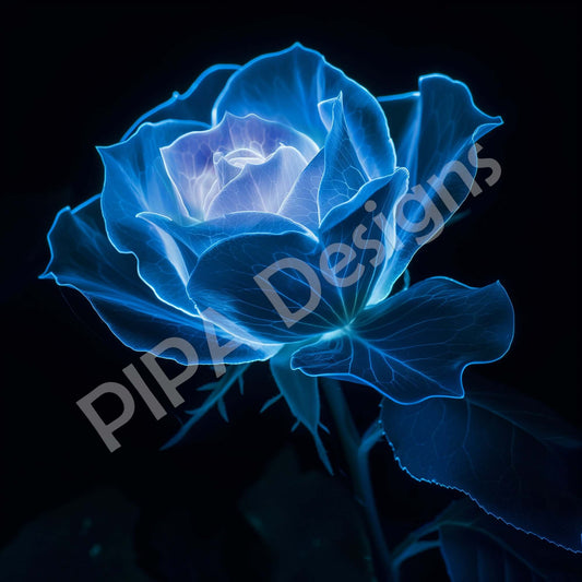 Whispers of Twilight Bioluminescent Rose on Black Background Downloadable / Printable Digital Artwork