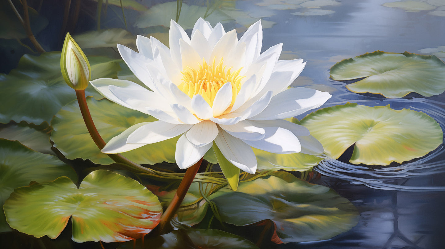 Whispers of the Water Lily Oil Painting - Digital Artwork Loose Art Print