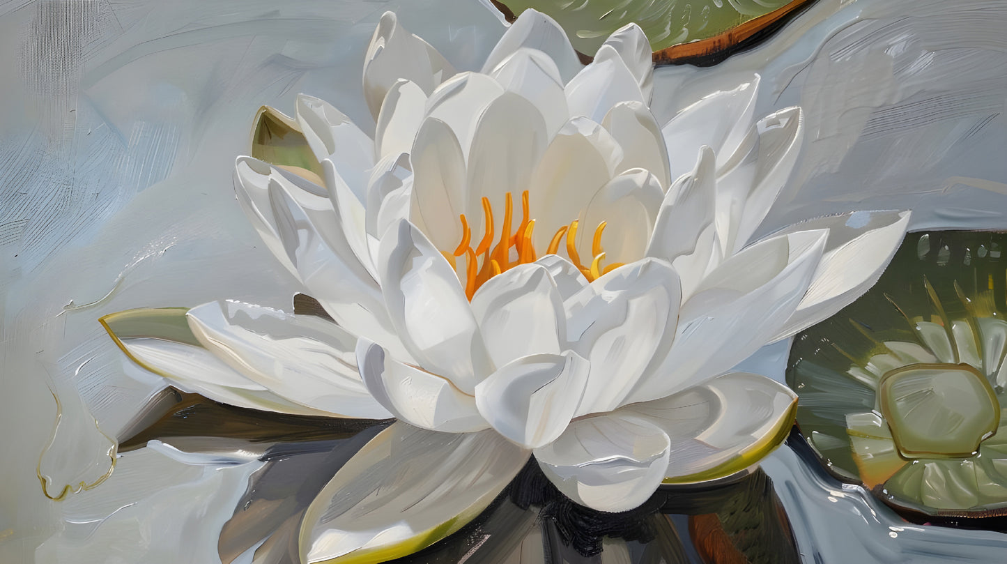 Peaceful White Waterlily Floral Botanical Digital Artwork Loose / Frameable / Frameless Art Print