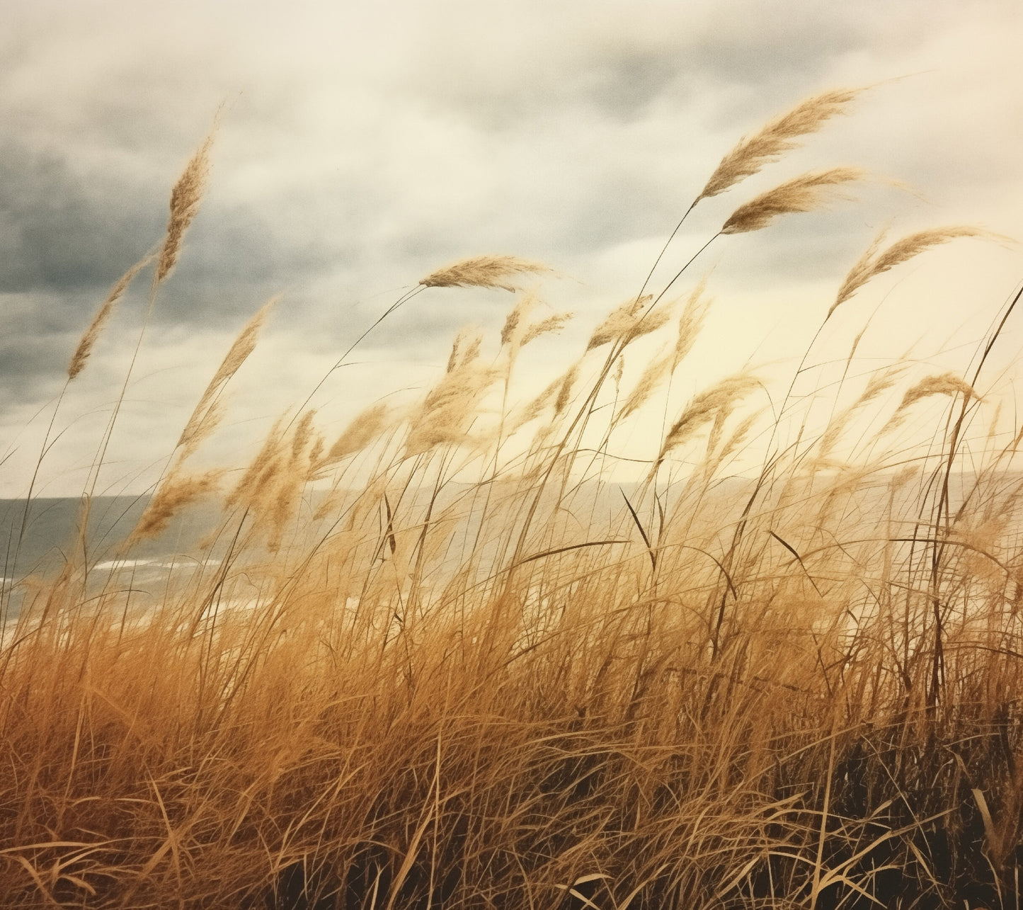 Windswept Memories Sea Grass Subdued Retro Coastal Photorealism - Digital Artwork Loose Art Print