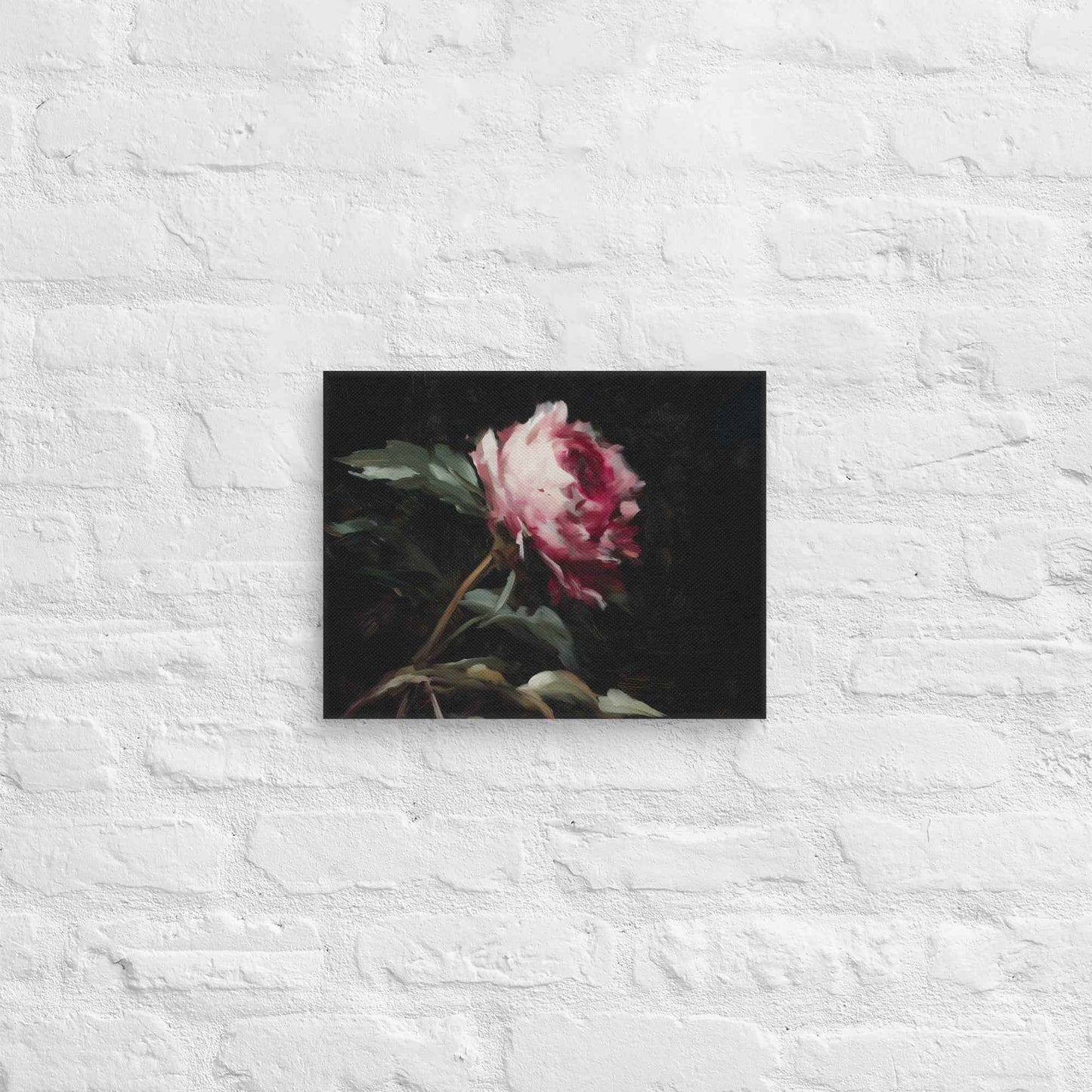 Pink Peony Painting: A Whisper in the Shadows Floral Digital Artwork  Canvas Wall Art Print