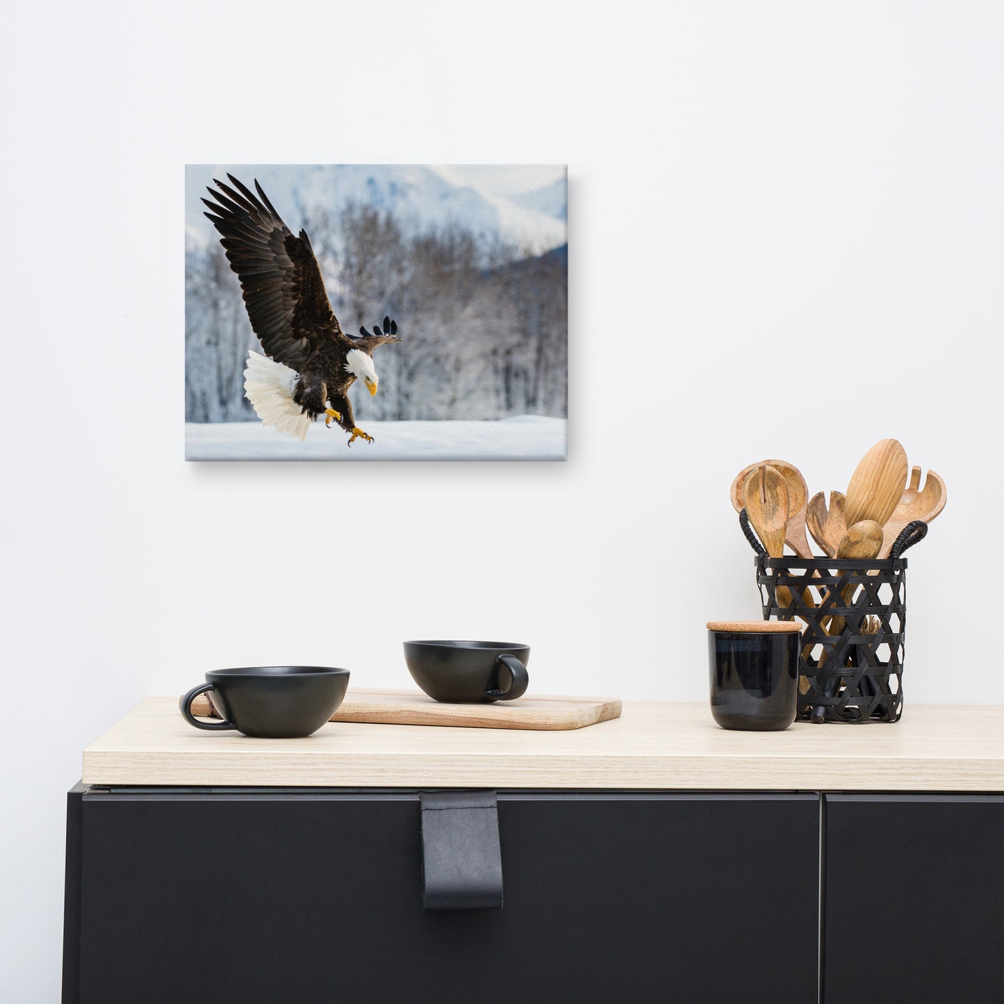 wildlife canvas art, Adult Bald Eagle and Alaskan Winter Photograph Wall Artwork Prints