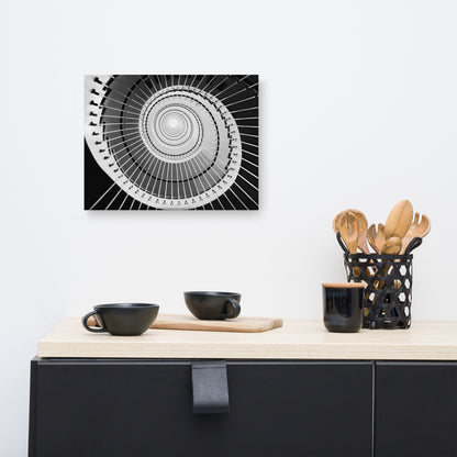 Never Ending Ascent - Equiangular Spiral Black And White Architectural Photograph Canvas Wall Art Print