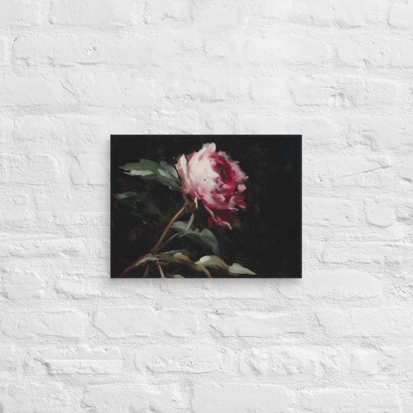 Pink Peony Painting: A Whisper in the Shadows Floral Digital Artwork  Canvas Wall Art Print