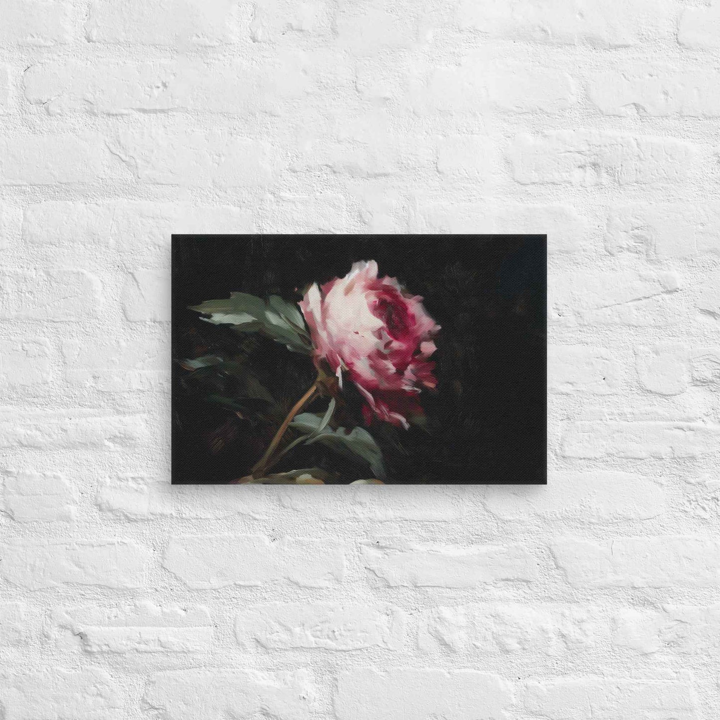 Pink Peony Painting: A Whisper in the Shadows Floral Digital Artwork  Canvas Wall Art Print