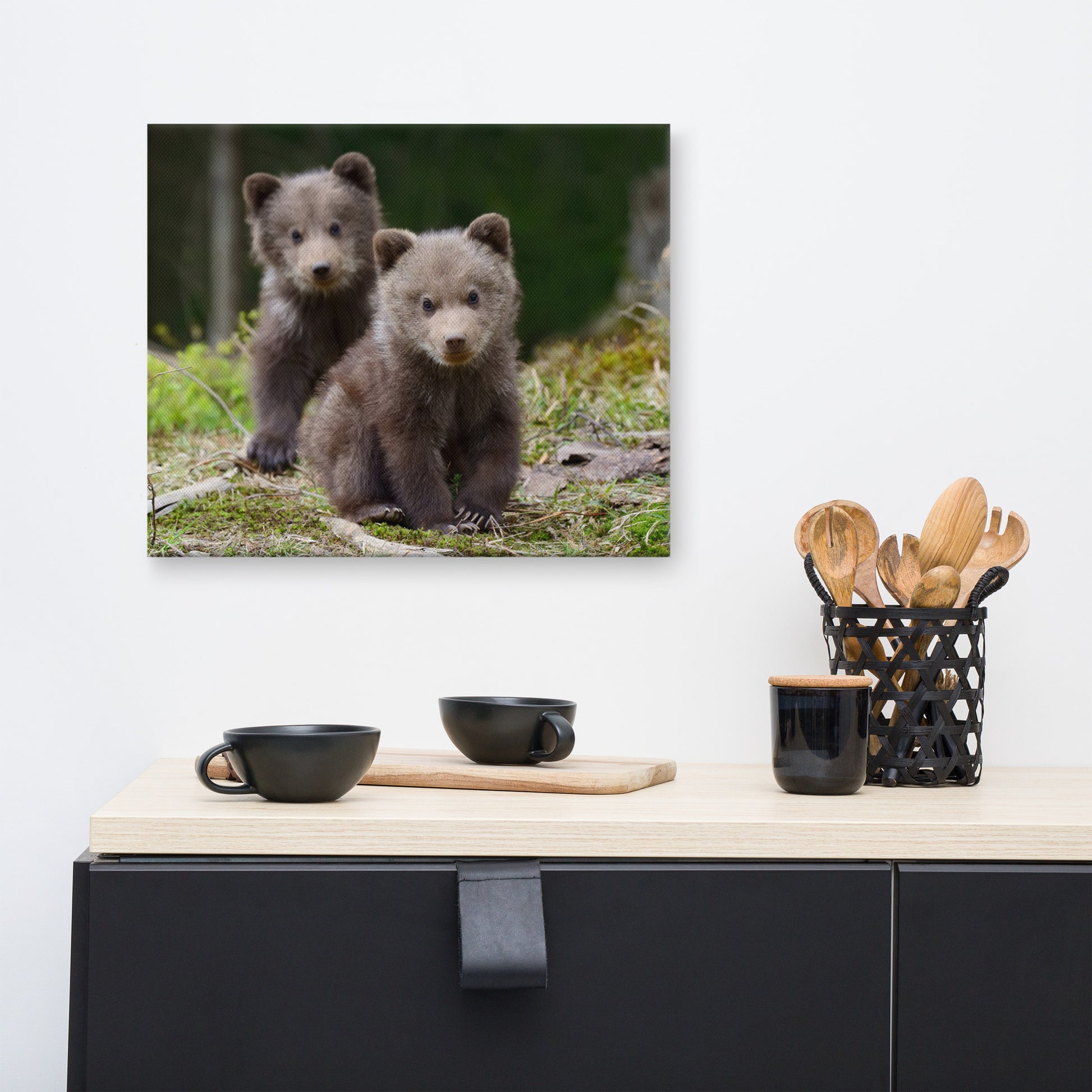 Simple Nursery Art: Adorable Cubs In The Trees - Wildlife / Animal / Nature Photograph Canvas Wall Art Print - Artwork