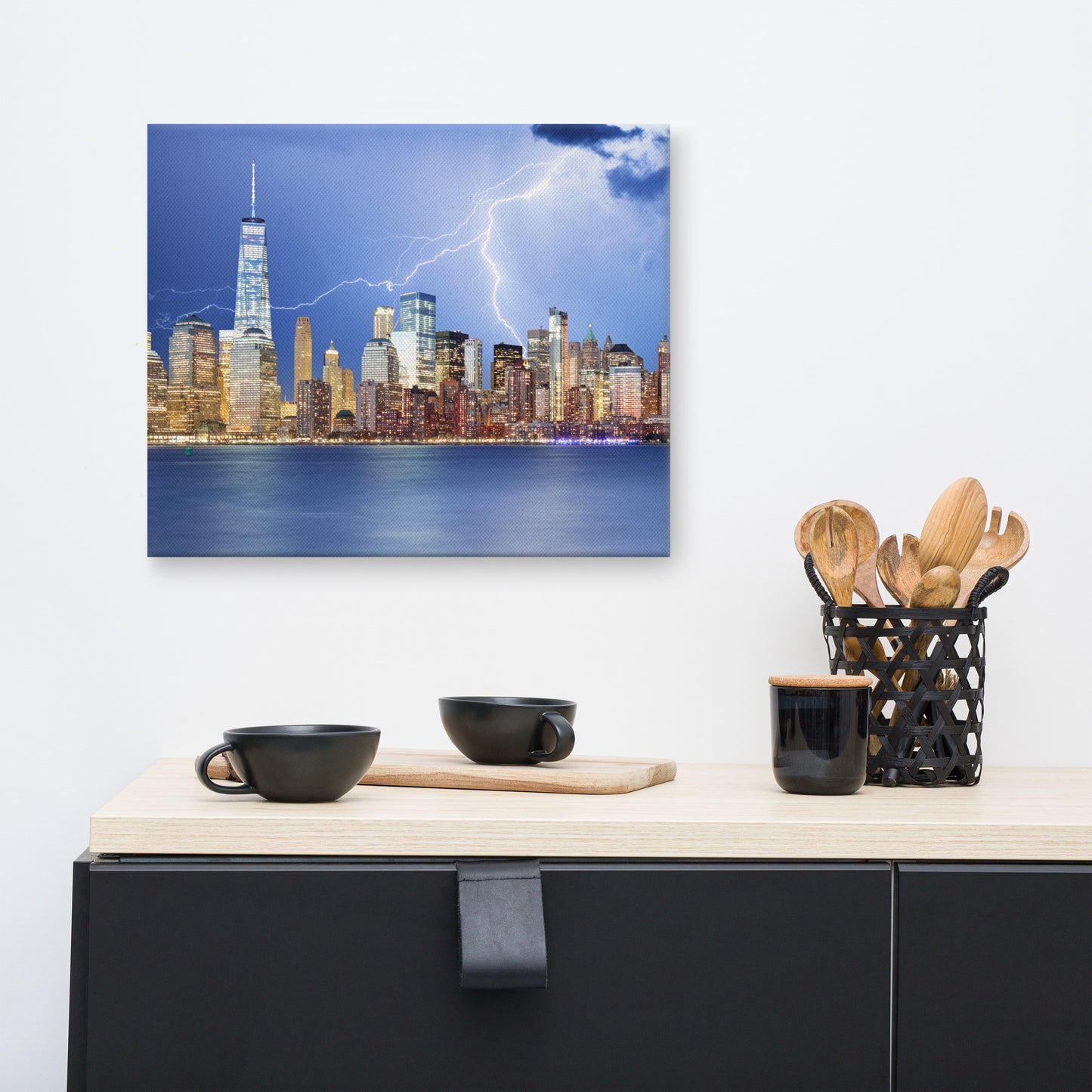 Electrifying New York Lightning Strikes the Skyline Architectural Photograph Canvas Wall Art Print
