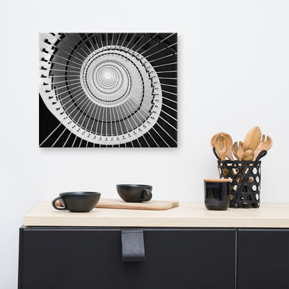 Never Ending Ascent - Equiangular Spiral Black And White Architectural Photograph Canvas Wall Art Print